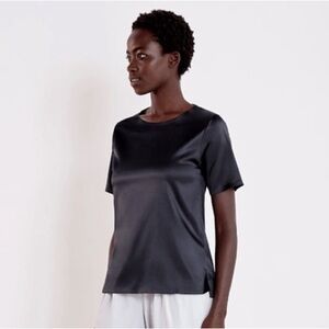 ADAY First Class Satin T-Shirt, ‘Midnight’ black/blue, size XS